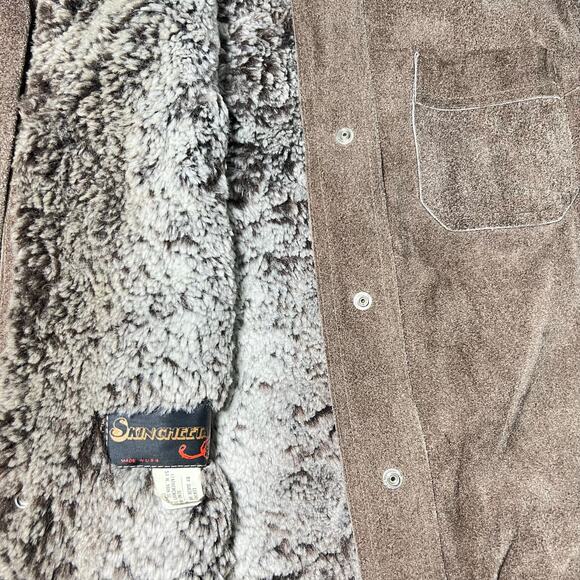 Vintage 70s Size Medium Brown Suede Snap Front Jacket Faux Fur Lining Grunge - Picture 5 of 13